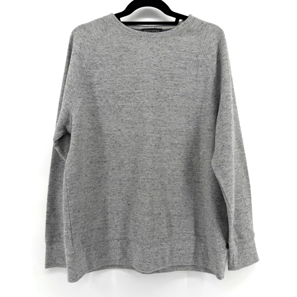 Banana Republic Gray Waffle Knit Crew Sweatshirt Sweater Preppy Cotton Men L EUC